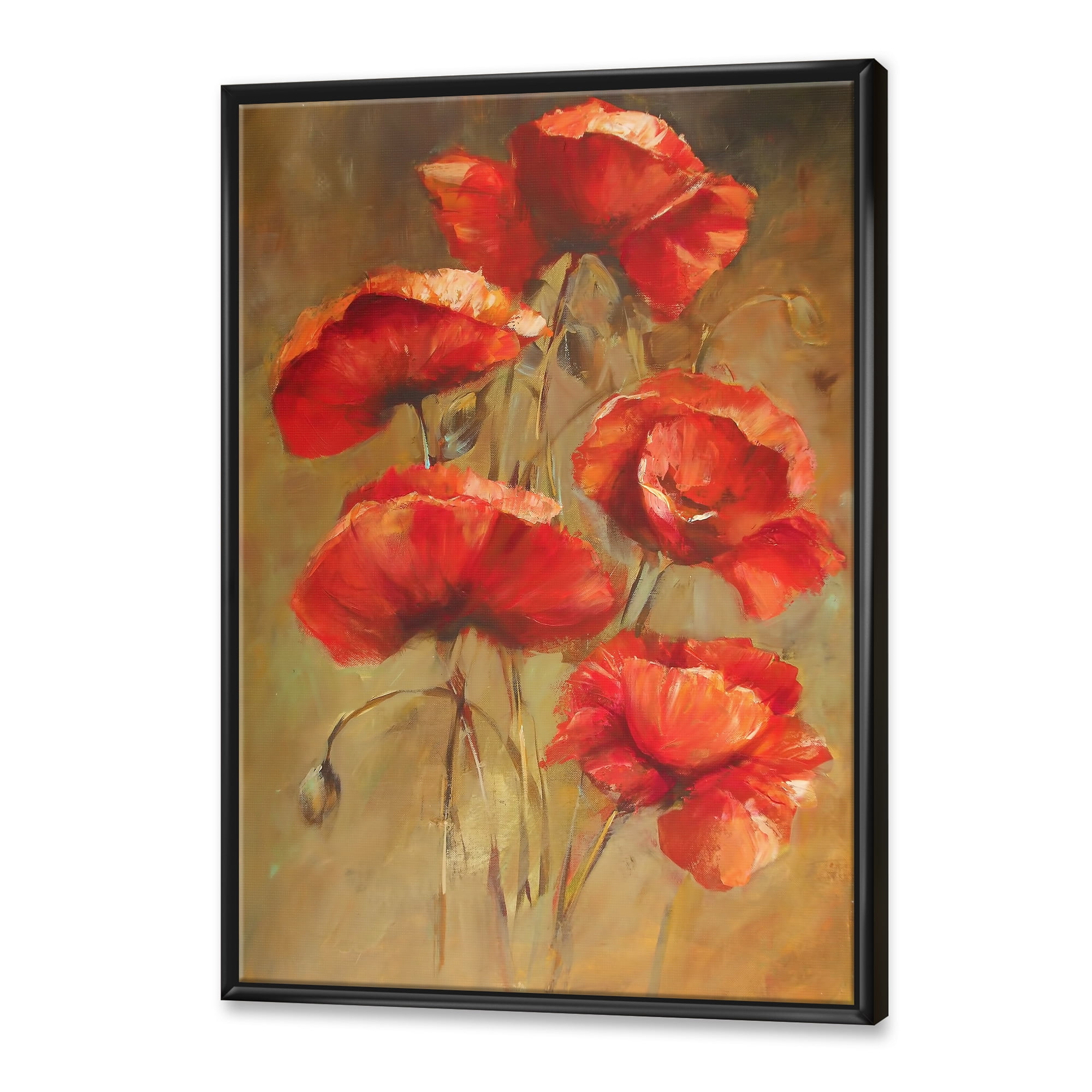 Designart 'Blooming Vintage Poppies I' Traditional Framed Canvas Wall Art Print