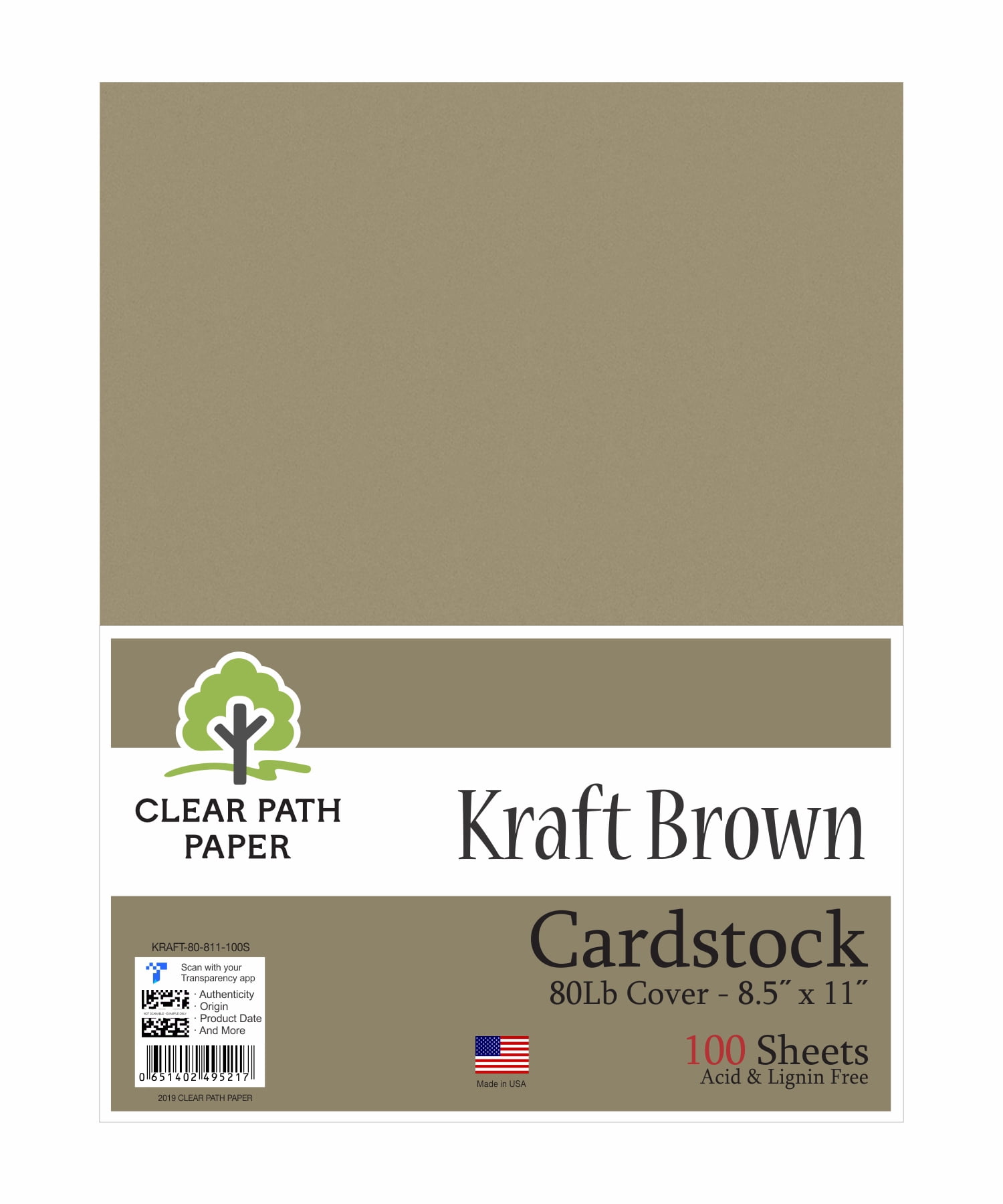 Kraft Brown Cardstock 8.5 x 11 inch 80Lb Cover 100 Sheets Clear