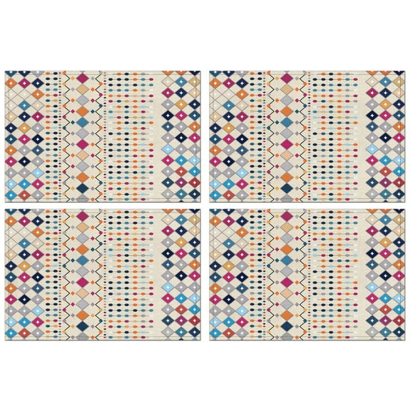 Boho Chic Rustic Tribal Style Flax Placemats Set of 4, 12x18 Inch Vintage Nordic Artistic Ethnic Patterns, Washable Earthy Style Table Mats for Dining Room