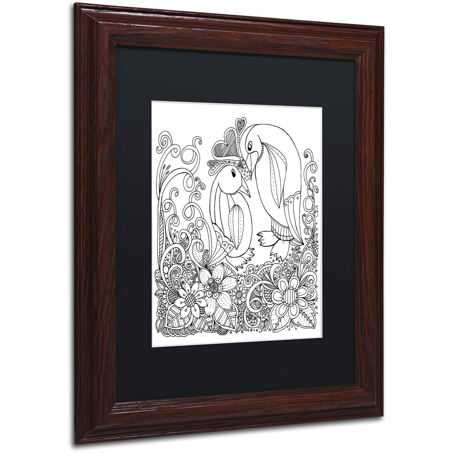 Trademark Fine Art "Penguins" Canvas Art by KCDoodleArt Black Matte, Wood Frame
