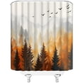 thumbnail image 3 of Orange Misty Forest Shower Curtain Watercolor Pine Tree Fog Fall Forest Foggy Mountain Landscape Rustic Nature Scenery Art into a Serene Autumn Includes Hooks, 3 of 6