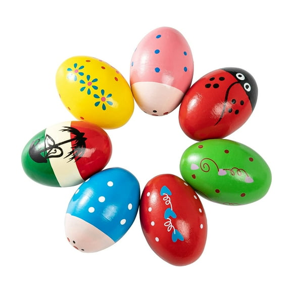 Musfunny Oeuf Secoueurs Ensemble 7pcs Main en Bois Percussion Secoueurs Instrument de Maracas Musical pour les Enfants Éducation Musicale Parti Prix de Classe - Bois Coloré