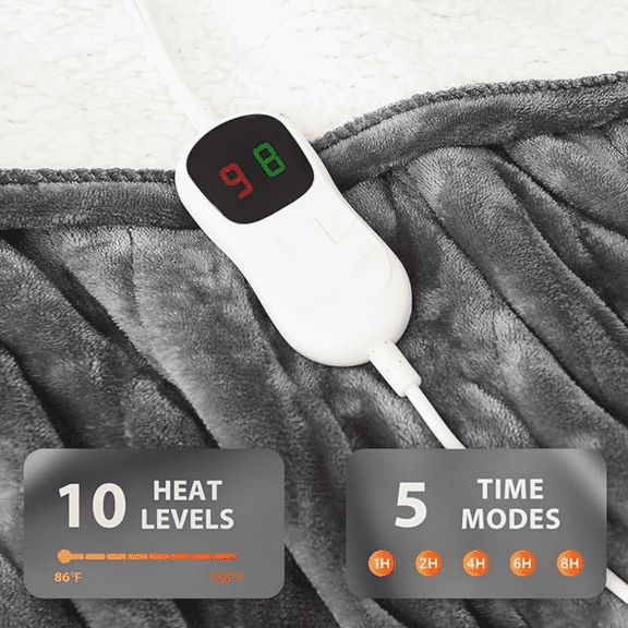 Electric Heated Blanket Twin - 62"x84" Heating Bed Blankets Throw with 10 Heating Levels 8 Hours Auto Off Fast Heating Over-Heated Protection Ultra Soft Warm Flannel ETL Certified Grey