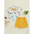 thumbnail image 3 of Musuos Kid Boys 2 Piece Set 6 12 18 24M 3 4Y Short Sleeve Dinosaur Print Shirts with Bowtie + Elastic Waist Shorts Toddler Baby Summer Outfits, 3 of 10