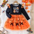 thumbnail image 6 of Girls Halloween Pumpkin Letter Print Tulle Dress Long Sleeve Flutter Shoulder Puffy Tutu Princess Dress Kids Festive Party Holiday Outfit for Daily Vacation Wear(Red2,5-6 Years), 6 of 8