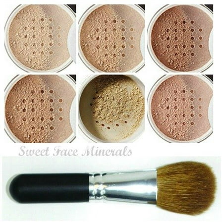 XXL KIT with BRUSH Full Size Mineral Makeup Set Bare Skin Powder Foundation Cover by Sweet Face Minerals (Fair Shade (Best Mineral Powder Brush)