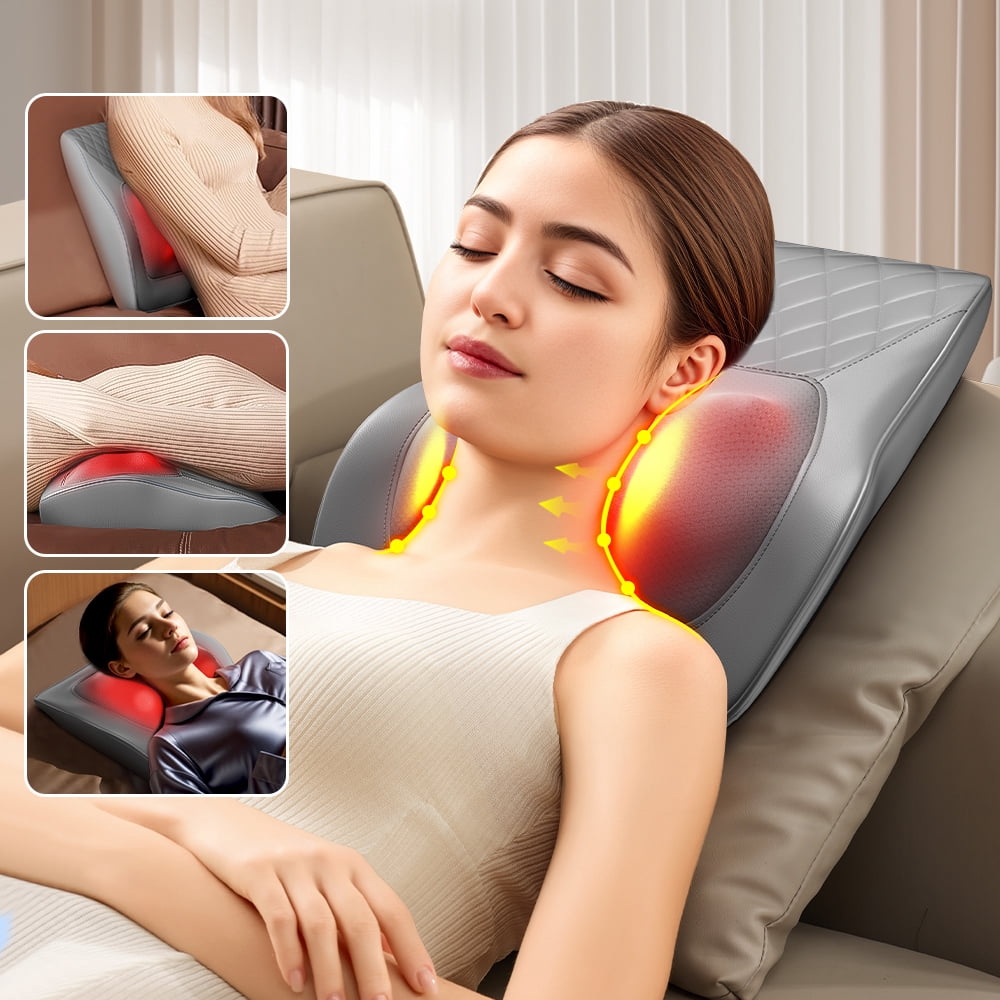 Nuvrek Shiatsu Neck and Shoulder Massager Pillow with 3D Deep Tissue Kneading