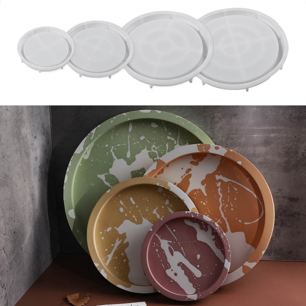 Geemin DIY Tray Resin Molds, Craft Jewelry Making Tools Round Plate Dish Casting Molds Epoxy Casting Silicone Tray Holder Mould