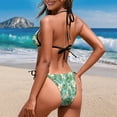 thumbnail image 5 of Chririnla Women's Halter Triangle Bikini Set - Tropical Plumeria & Palm Leaf Print - Quick Dry, Tie Side Two Piece Swimsuit for Beach Vacation & Pool Party, 5 of 9
