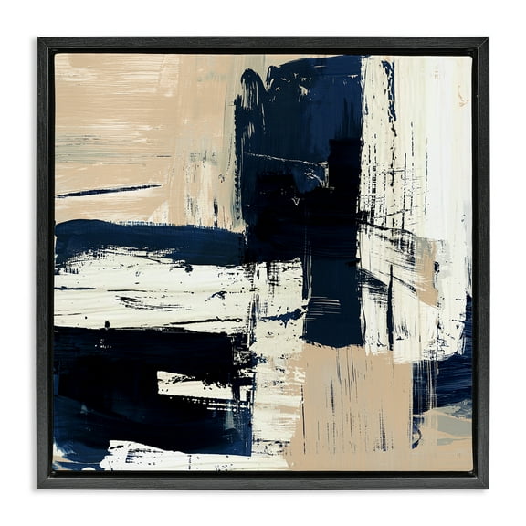Stupell Industries Expressive Blue Tan Shapes Abstract Painting Black Floater Framed Canvas Art Print Wall Art, 18 x 18