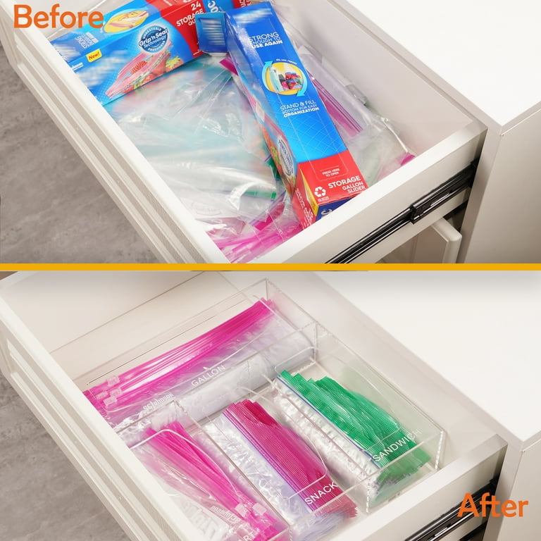 Aphbrada Acrylic Ziplock Bag Storage Organizer for Kitchen Drawer, Food  Storage Bag Organizer Holders Compatible with Ziploc, Glad, Hefty, Gallon