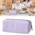 thumbnail image 2 of Striped Pencil Case, Seersucker Pencil Bag Desktop Stationery Finishing Large Capacity Embroidery Striped Travel Storage Bag, Multifunctional Cosmetic Pouch Eactix, 2 of 9