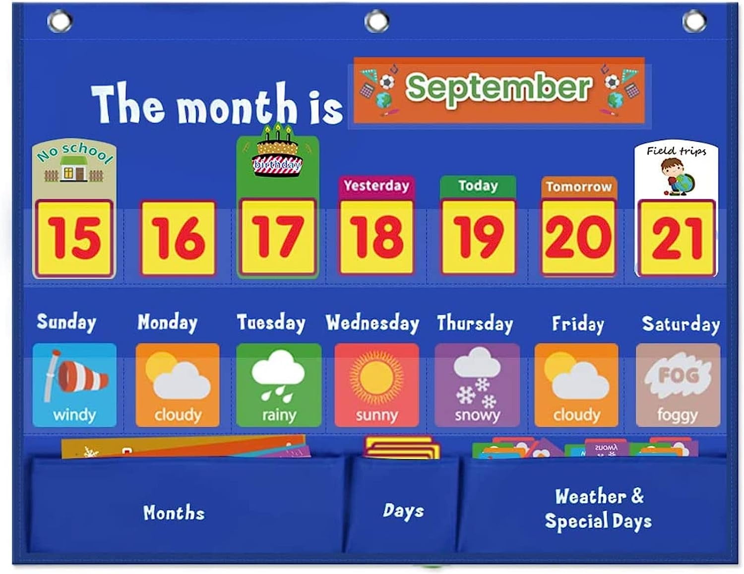 Weekly calendar pocket chart with weather primary school includes 98