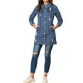 thumbnail image 2 of MODA NOVA Juniors Casual Long Sleeve Button Down Long Distressed Denim Jacket Light Blue XS, 2 of 5