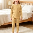 thumbnail image 4 of TIREOW Girls and Boys Thermal Underwear 2 Piece Set Solid Color Crewneck Long Sleeve Top and Matching Pants Loungewear Sleepwear Set, 4 of 5