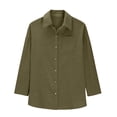 thumbnail image 4 of LEKODE womens linen tops Cotton Linen Tops cotton linen tops for women button up shirt women V-neck Boho womens short sleeve button down shirts daily commute Linen Shirts for Women Blackish Green M, 4 of 9