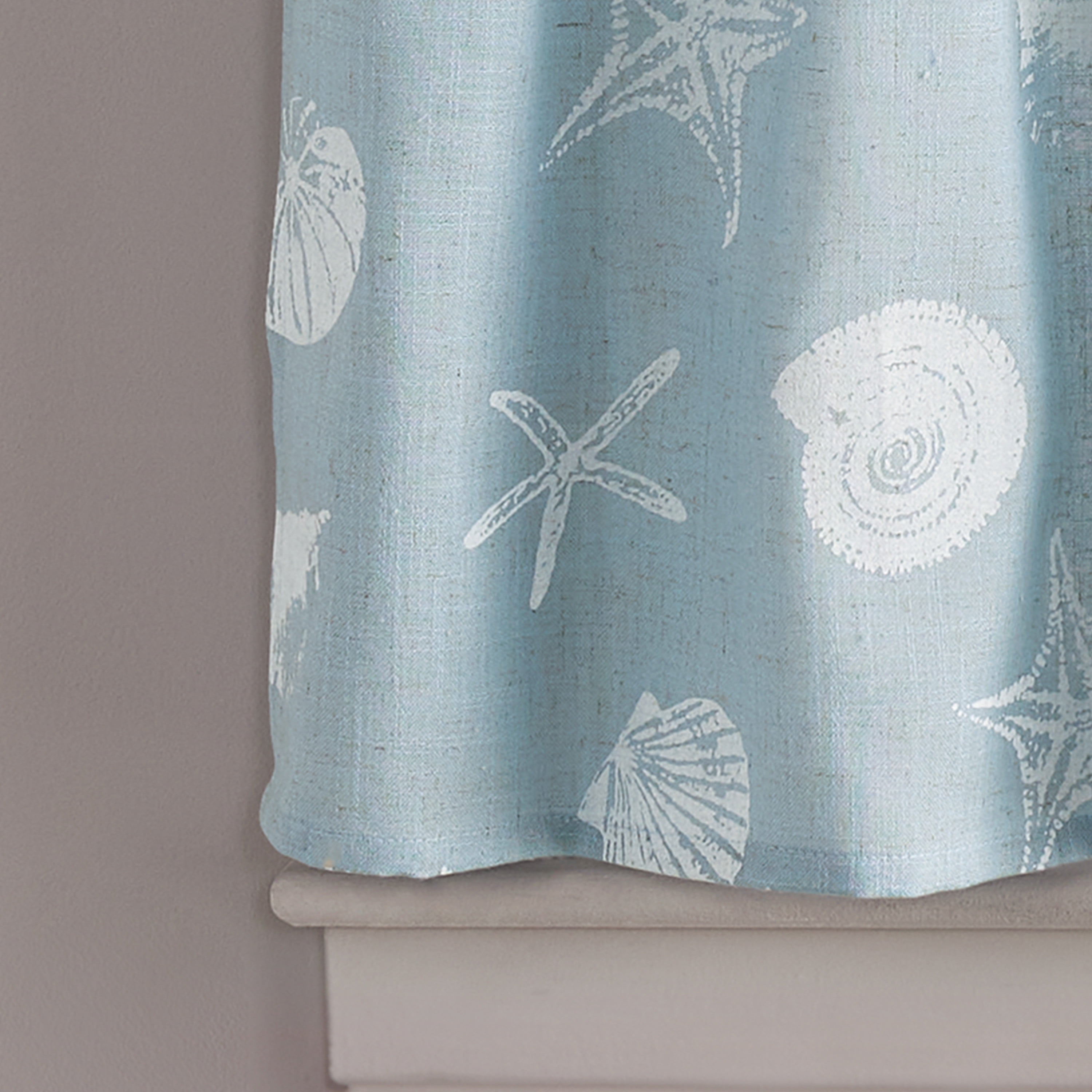 CHF Seashells 36" Tier Curtain, Pair, Printed, Aqua, Adult