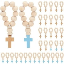 36Pcs Wooden Rosary Beads with Cross Pendant PapayaWhip Wood Rosary Beads with Wood Beads and Elastic Cord Catholic Rosary Beads for Women Men Baptism First Communion Confirmation 3.3 Inch DIY