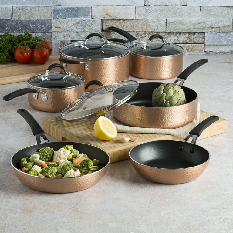 Ecolution Impressions Premium Multilayered Non-Stick Aluminum Cookware Set, Hammered Copper, 10 Piece