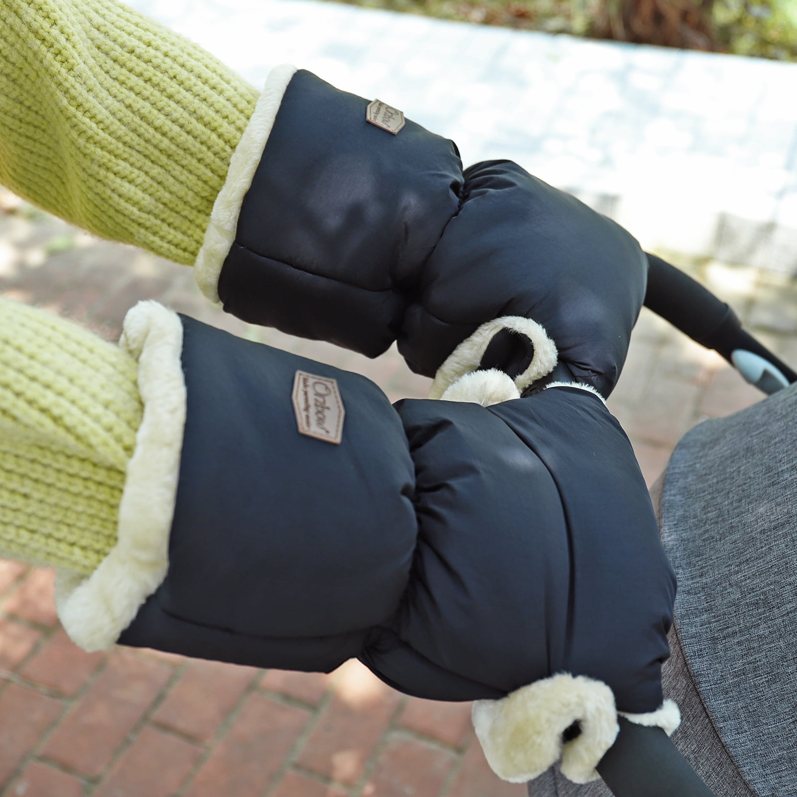 Orzbow Faux Sheepskin Gloves for Stroller, Universal Winter Anti-Freeze Stroller Mittens, Waterproof Warm Extra Thick HandMuff for Stroller Accessories, Dark Grey
