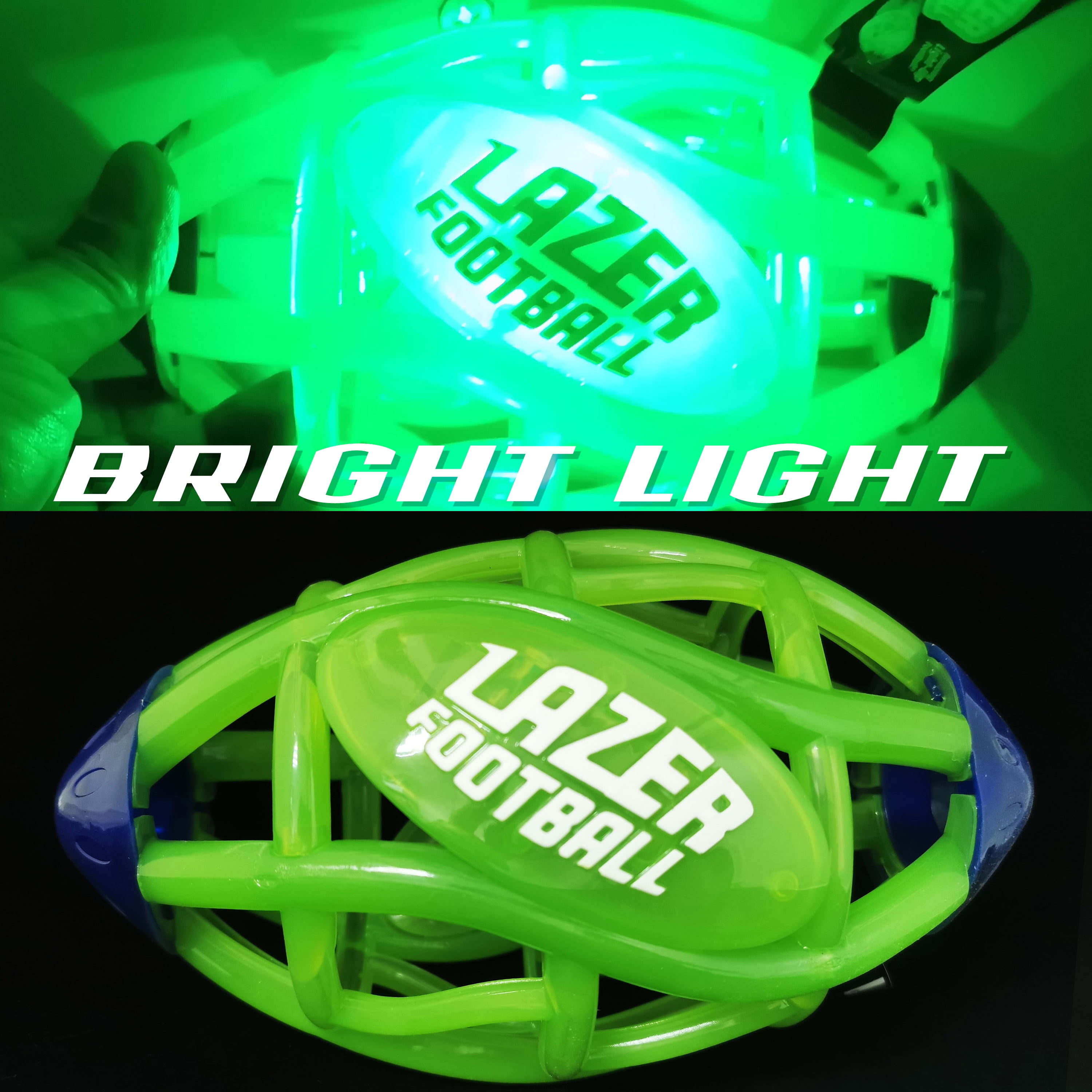 (3 pack) Lazer Light Up Glow Rubber Toy Football, Green, Pee Wee Size 5