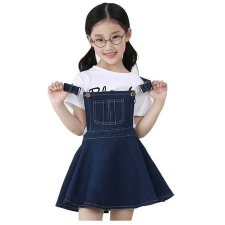 

KIDSCOOL SPACE Little Girls Adjustable Jean Overall Tutu Denim Dress 5T