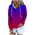 thumbnail image 2 of Women's Fashion Street Style Color Changing Button Collar Drawstring Hoodie Casual Autumn Winter Sports Sweatshirt, 2 of 5