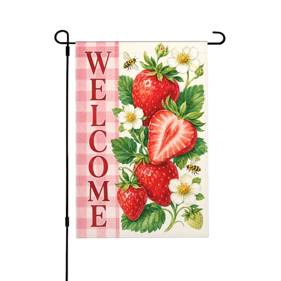 Strawberry Summer Garden Flag 12 x 18 Inch Double Sided, Small Outdoor Decoration for Porch Patio Lawn