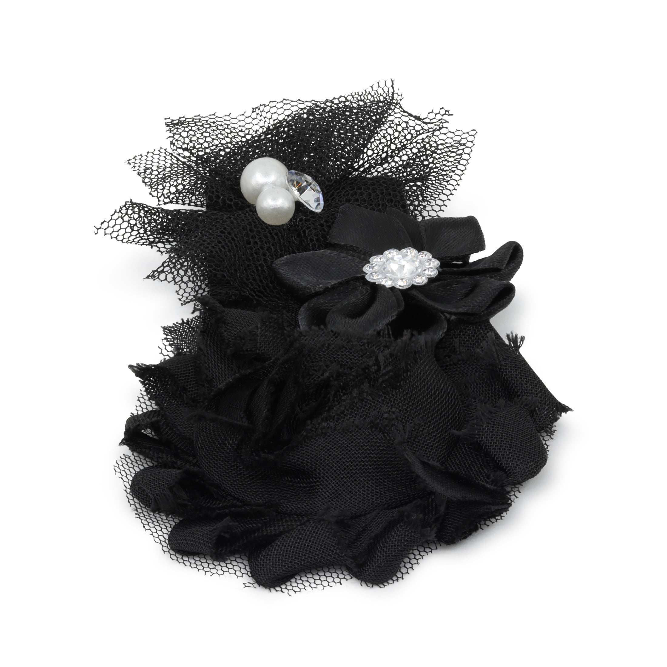 Hello Hobby Accessory Satin Flower with Tulle in Black, 1 Piece