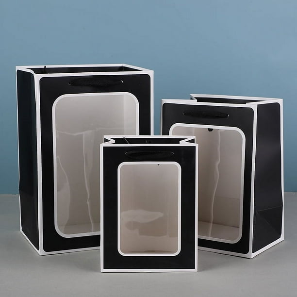 Zhuge Bolsas de embalaje para cajas de regalo, bolsas de regalo con ventana transparente, flores, recuerdos, bolsas de embalaje para muñecas (fondo negro y marco blanco, tamaño extra grande)