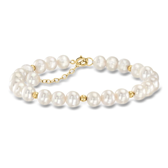 Ross-Simons 6.5-7mm Cultured Pearl and 14kt Yellow Gold Bead Station Bracelet, Women's, Adult