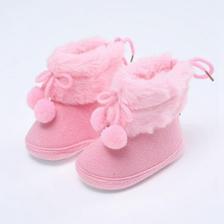

SYNPOS 0-18M Baby Girls Boys Cute Flat Shoes with Pom Pom Winter Warm Snow Boots