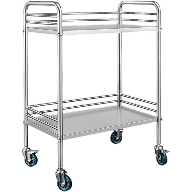 Mesa de Acero Inoxidable Bluelander de 2 Niveles con Ruedas Giratorias