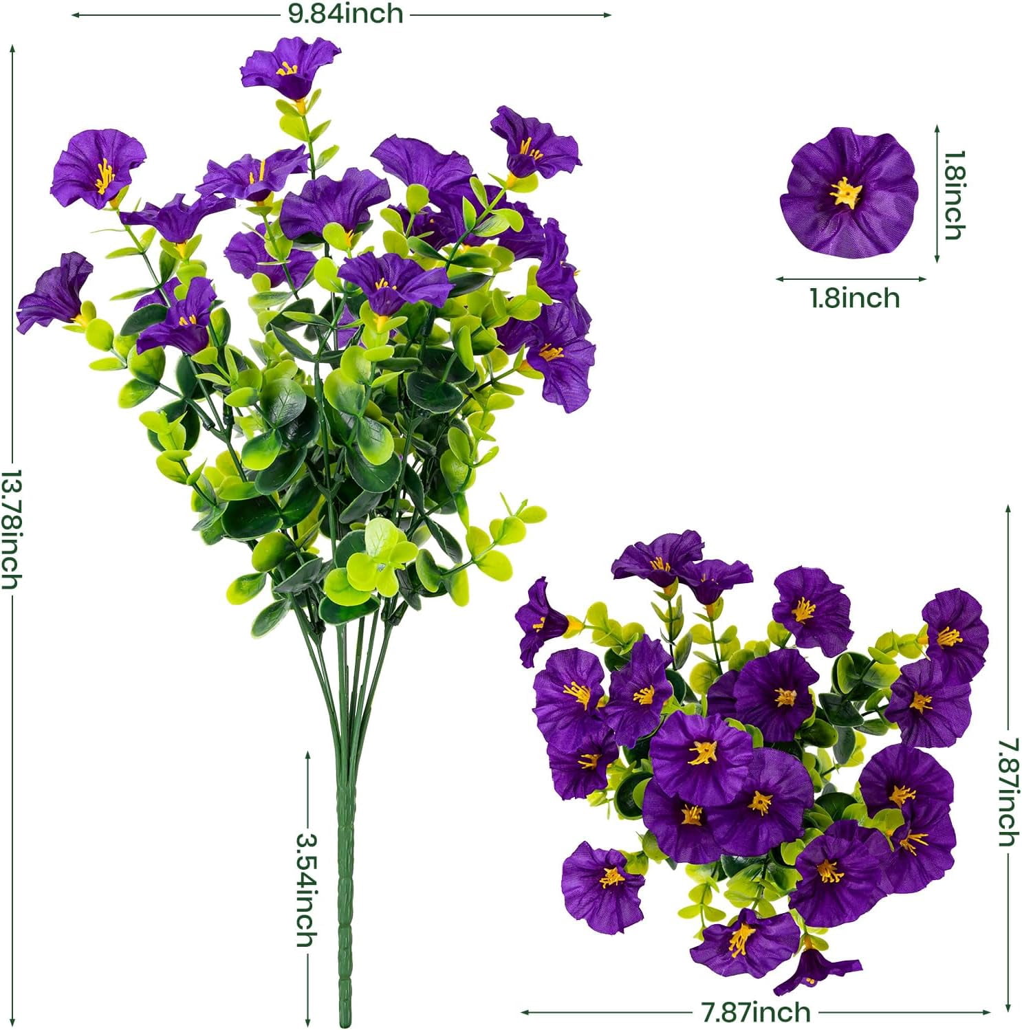 Artificial Fake Flowers Plants for Outdoors Decoration, 16 Bundles Silk Colorful Morning Glory UV Resistant Realistic Faux Flower for Outside Planter Porch Patio Yard Balcony (8 Color)