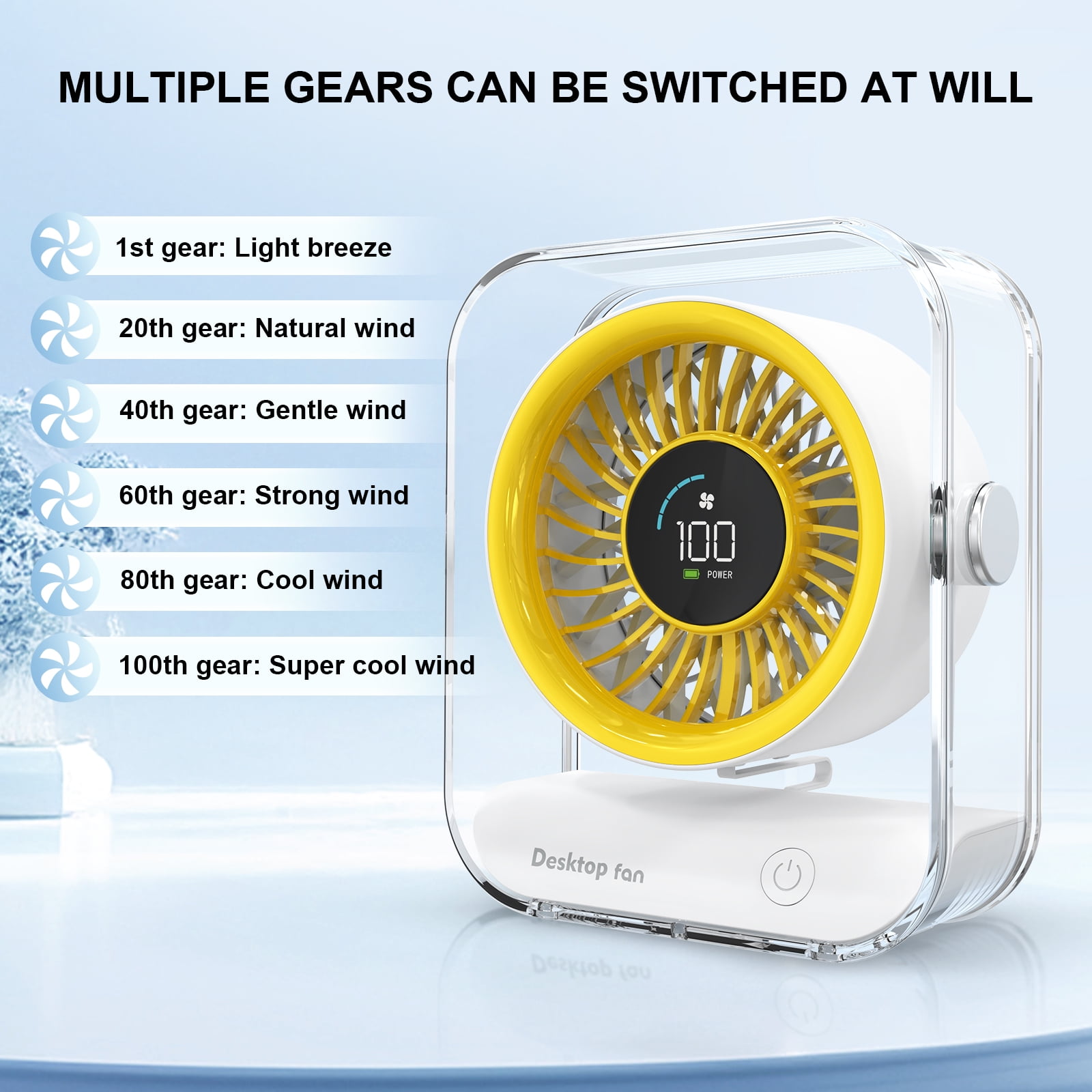 Skdwakiz Small Desk Fan, Portable Table Fan with 6-Speed LED Display Personal Fan Rechargeable High-speed Mini Air Circulator Fan for Office Home