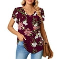 thumbnail image 4 of Aoochasliy Womens Blouses Short Sleeve Casual Petal Sleeve Shirts V-Neck Cute Floral Printed Summer Loose Flowy Shirts, 4 of 8