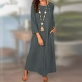 thumbnail image 4 of Summer Saving Wycnly Womens Dresses Casual Button Down Loose Cotton Linen Long Dresses with Pocket Fashion Solid Round Neck 3/4 Sleeve Maxi Summer Dress Gray m, 4 of 7