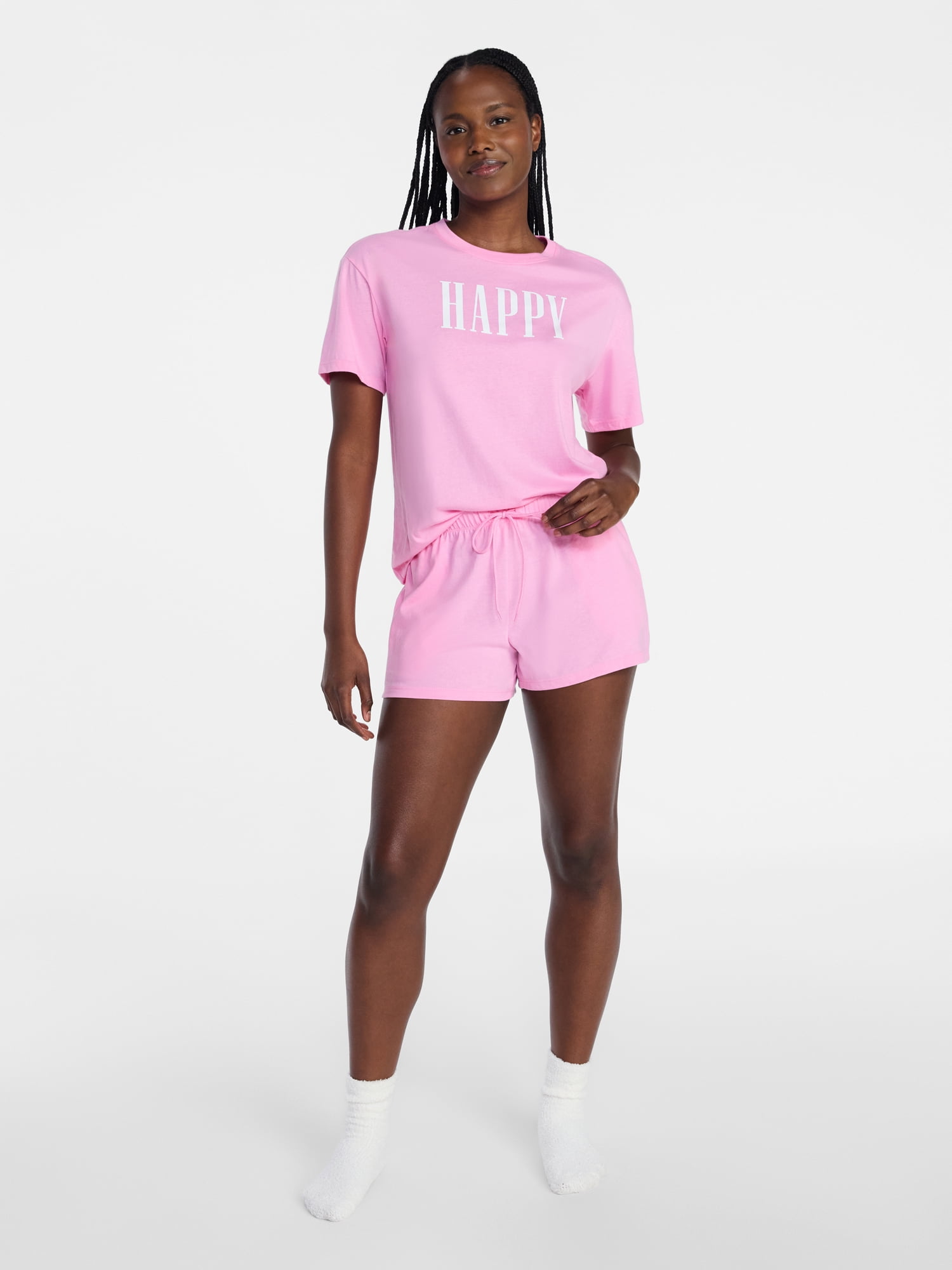 Joyspun Women's Short Sleeve Top and Shorts Pajama Set, 2-Piece, Sizes XS-3X