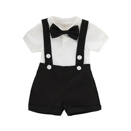 

XNHOU Toddler Baby Boy Girl Clothes Sets Funny Letter formal Suit Short Sleeve Romper Suspenders Pants Bowtie Wedding Tuxedo Pullover Sweatsuit Outfits 3-6 Months
