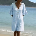 thumbnail image 5 of Jumpsuits for Women Casual Summer Rompers Fashion Solid V-Neck Short Sleeve Beach Vacation Pockets Button Short Jumpsuit, 5 of 8