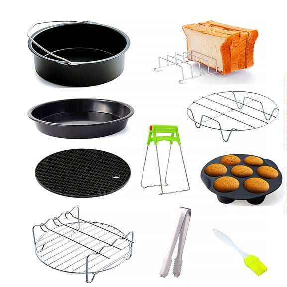 Air Fryer Accessories - 7 Inch Set of 10 Pcs Compatible for 3.2 - 6.8QT Accessories for Air Fryer with Cake Pan, Pizza Pan, Air Fryer Liner (Set of 10)