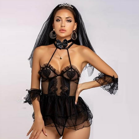 

Floleo Sexy Lingerie for Women Deals Women Sexy See-Through Net Yarn White Bridal Gown Pajamas Nightdress Set Valentines Day Gifts