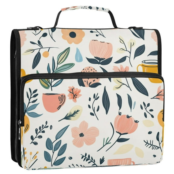 Flowers Stripes Lines Zipper Binder Bag 3 Ring Binder Bag,Large Capacity Durable Binder Organizer Bag