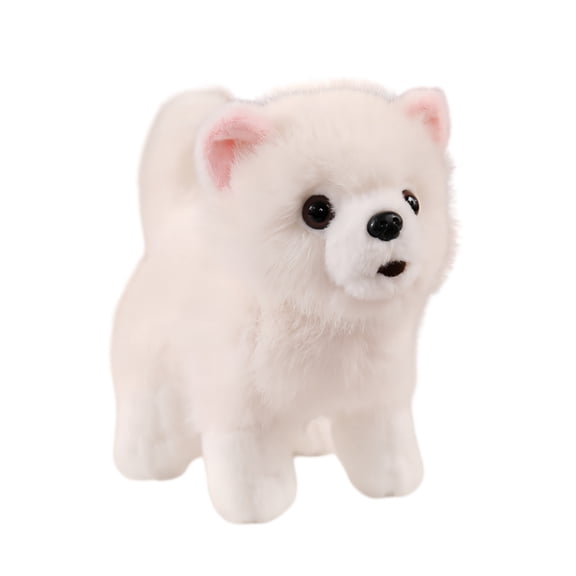 White Plush Simulation Pomeranian Dog Toy, Realistic Stuffed Animal Model Plushies for Room Decor Gift