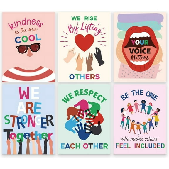 1set 6 pcs 6 styles Kindness Posters for Classroom Decorations Growth Mindset Posters Colorful Inspirational Positive Posters for School Office Home 15.7x11.8 Inch