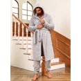 thumbnail image 3 of Men Dual Pocket Hooded Belted Flannel Robe & Pants PJ Set, 3 of 5