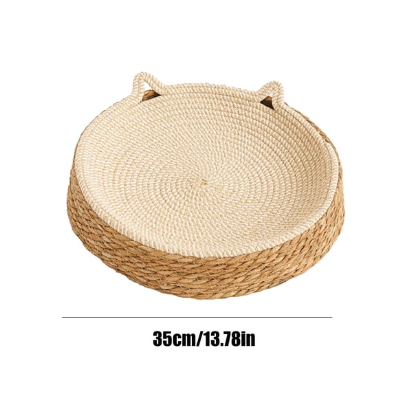 Rkxzt Wooden Cat Bed Rattan Pet Bed Round Dog Mat Cozy Sleeping Cushion Wood Material 13.7x13.7x2.76in 1Pcs Bedding|Wood,Khaki