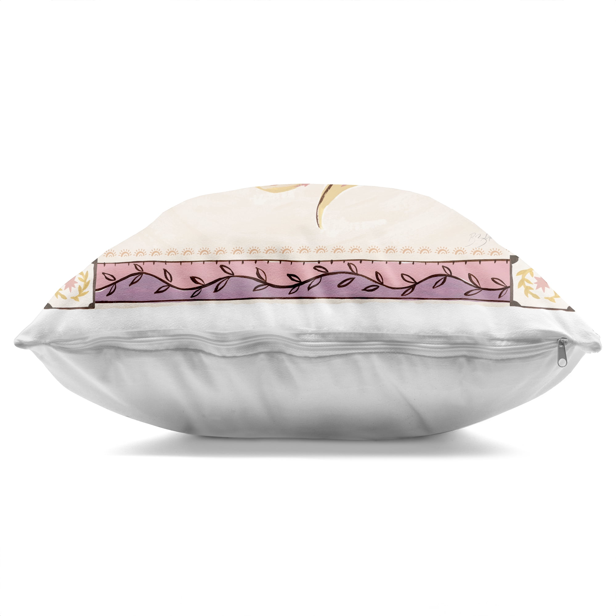 Stupell Industries Pink Sun Face with Leaf Border Decorative Printed Throw Pillow, design by Two If By Sea Studios, 18 x 7 x 18