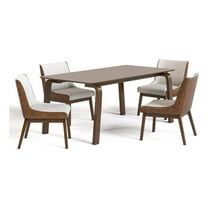 Furniture of America Senoil Boucle Fabric 5-Piece Dining Table Set in Walnut