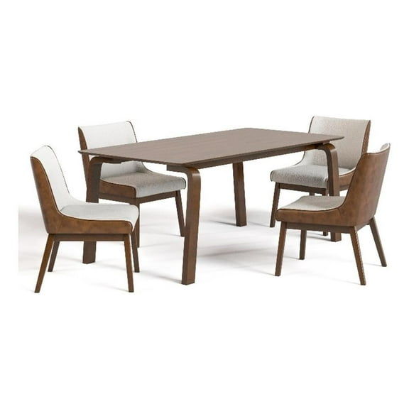 Furniture of America Senoil Boucle Fabric 5-Piece Dining Table Set in Walnut
